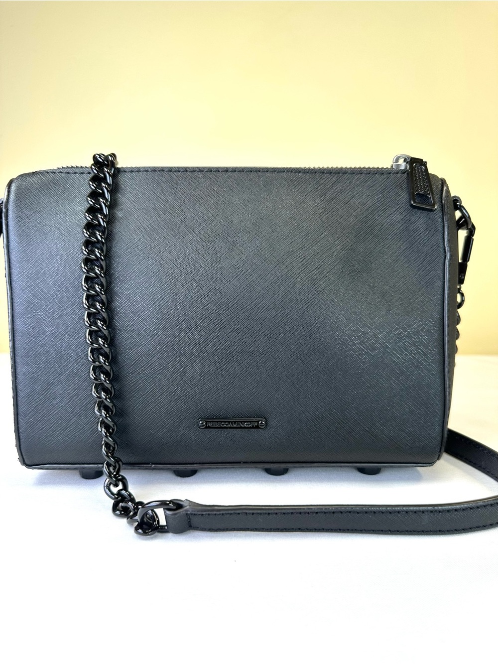 Rebecca Minkoff Avery black Saffiano leather crossbody black chain strap